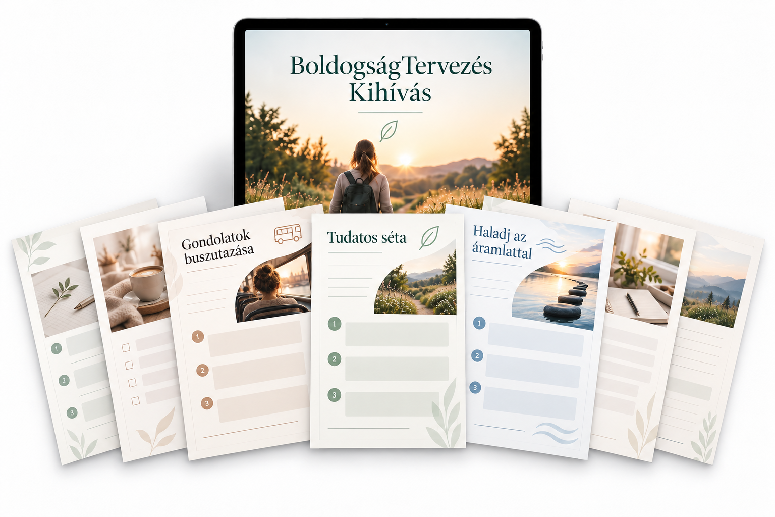 BoldogságTervezés kihívás – tablet és önismereti gyakorlatlapok látványterve